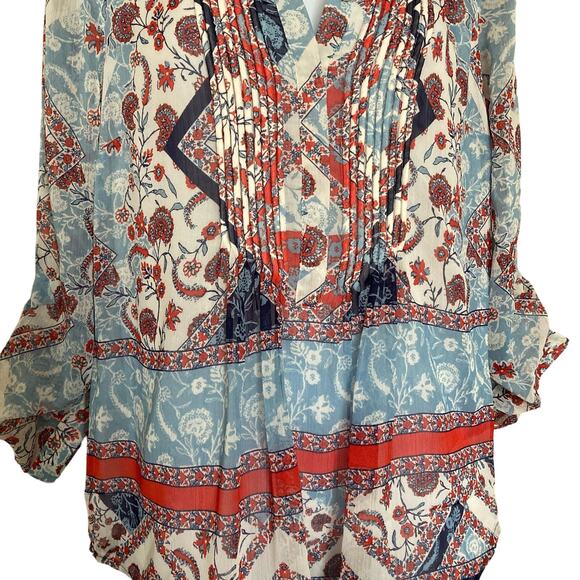 NWT Daniel Rainn Flowy Boho Floral Print Popover Long Roll Tab Sleeves Top XS - Picture 6 of 16